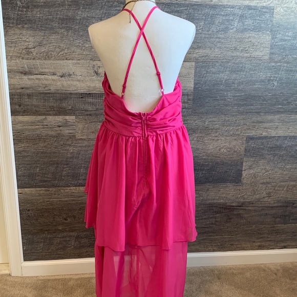 Hot Pink Hi-Lo Party Dress - Picture 2 of 3